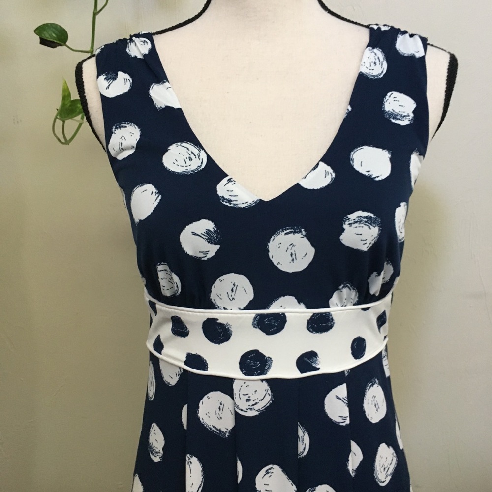 Target Merona Sleeveless Polka Dot Dress, Navy White, Good for Work! Fit & Flare - Picture 5 of 8